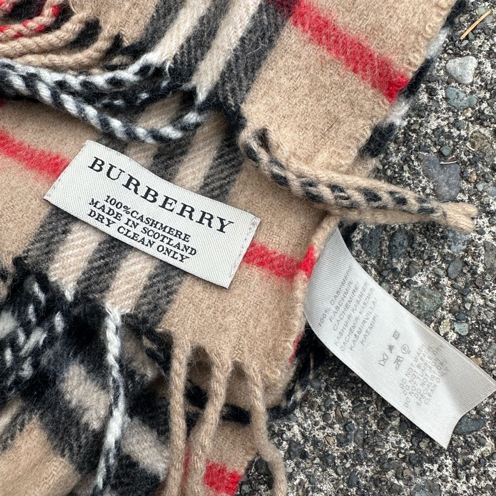 Burberry Beige and Red Cashmere Scarf
